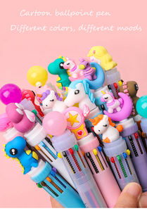 Stylos à bille kawaii mignons en forme de flamant rose, 10 couleurs en 1 stylo, stylo à bille multicolore pour enfants, cadeau, fournitures scolaires et de bureau - Product Image 6