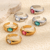 Bague ouverte en acier inoxydable avec zircon en forme d'œuf de pigeon pour femme, bijoux minimalistes ajustables pour femme, résistants à l'eau, anti-ternissement, cadeau