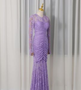 Nuevo <span class=keywords><strong>vestido</strong></span> de noche francés para mujer 2026, con cuello redondo, manga larga, plisado, entallado y adelgazante, de color liso. - Product Image 4