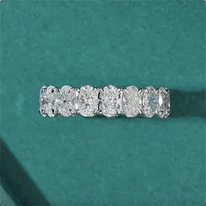 VOAINO corte ovalado 9K 14K 18K 1-15 CT moda diamante compromiso boda pareja joyería CVD laboratorio creado diamante eternidad banda anillo