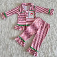 Hochwertige Baby Mädchen Jungen Weihnachts kleidung pjs Herbst Winter Streifen Boutique Outfits Kinder Urlaub Stickerei Pyjamas Set