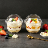 Contenant en plastique transparent PET avec couvercle dôme pour mousse, crème dessert, pudding, glace, yaourt, gâteau, 250U, emballage à emporter