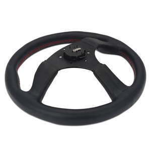 Volant classique en cuir noir <span class=keywords><strong>pour</strong></span> <span class=keywords><strong>voiture</strong></span> de course universelle 350mm 14 pouces avec coutures rouges - Product Image 5