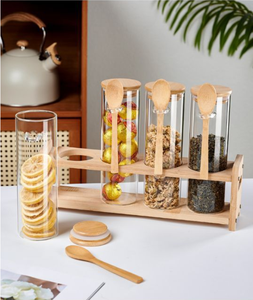 Regalos IStapromo, Frascos de Vidrio Herméticos de 10 oz con Tapas de Bambú y Cucharas, Recipientes de Cocina para Café, Azúcar, Granos, Té, Especias, con Soporte de Bambú - Product Image 2