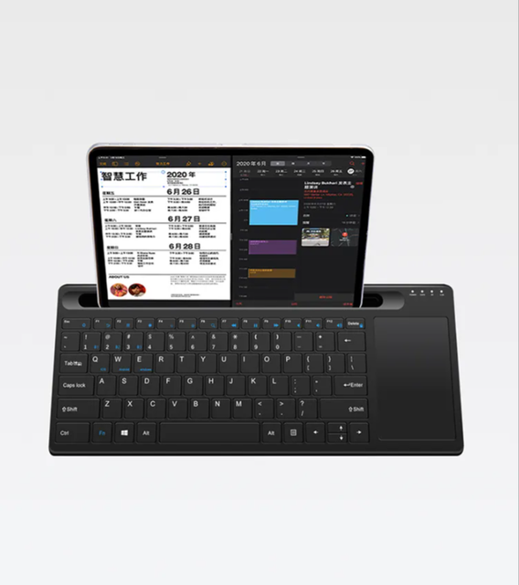 Dual Mode Rechargeable Wireless BT Keyboard with Touchpad & Stand for iPad iPhone