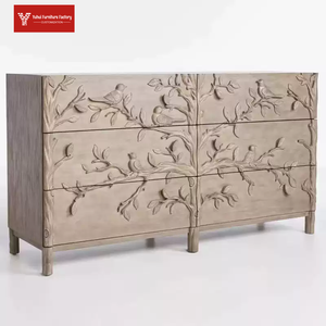 Armoire rétro <span class=keywords><strong>française</strong></span> en bois massif avec motifs d'oiseaux et de fleurs en relief, armoire de rangement à six compartiments, armoire d'entrée de style américain - Product Image 4