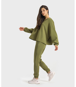 2022 nouveau Femmes 2 Pièces Sport Survêtement Lâche Oversize Ras Du Cou Coton Sweat et Jogger Ensemble Entraînement En Plein Air Survêtement - Product Image 2