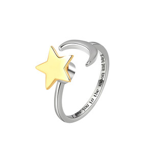 Bague anti-stress en forme d'étoile, mignonne et tendance, en cuivre plaqué or bicolore, personnalisable avec nom, pour femme - Product Image 5