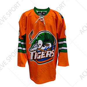<span class=keywords><strong>Maillot</strong></span> de <span class=keywords><strong>hockey</strong></span> sur glace personnalisé orange, haute qualité, 100% polyester, impression par sublimation, antibactérien, séchage rapide, directement de l'usine - Product Image 1
