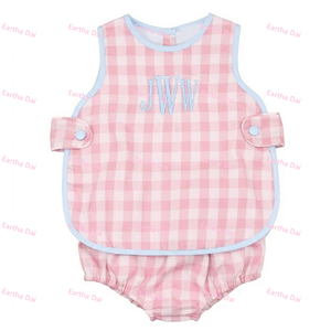 Set di <span class=keywords><strong>Abbigliamento</strong></span> <span class=keywords><strong>Estivo</strong></span> per Bambine, Completi in Tessuto Gingham, Vestiti Monogrammizzati per Bambine, Set di Vestiti per Neonati - Product Image 4