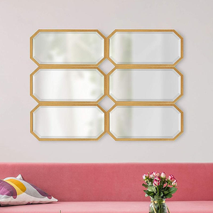 Set di Specchi <span class=keywords><strong>da</strong></span> Parete Ottagonali in Metallo Dorato Stile Art Deco Moderno, Specchi Decorativi Antichi ed Eleganti per Casa, Hotel, Soggiorno e Lobby - Product Image 1