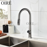 Robinet de cuisine Oire Factory, moderne et classique, à capteur automatique sans contact, en laiton brossé gris, avec douchette extractible et valve en céramique