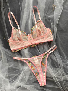 Conjunto de Lencería Sexy de Encaje Transparente con Bordado Floral, Estilo Otoñal, Producto en Oferta - Product Image 3