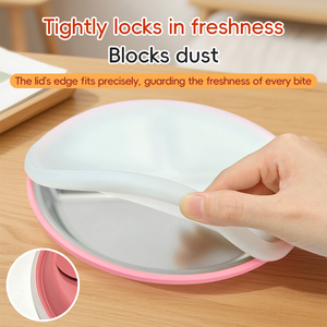 Grande assiette à dîner pour bébé non toxique en acier inoxydable 304 avec base d'aspiration en silicone et couvercle - Product Image 2