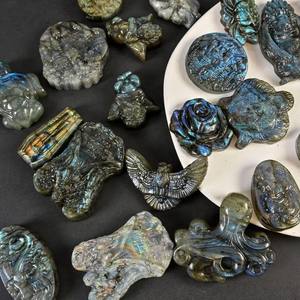 เครื่องประดับหินควอตซ์ประติมากรรมคริสตัลไฟลาบราดอไรต์ธรรมชาติสีฟ้าตกแต่งที่สลับซับซ้อน - Product Image 3