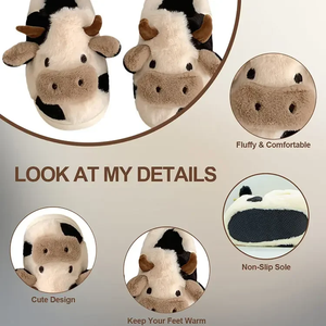 Fabrikant Lage Prijs Verdikte Pluizige Winter Slippers Super Schattige Koe Slippers Voor Vrouwen - Product Image 3