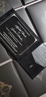 Livre d'invitation de luxe en velours noir à couverture pliante, détails de mariage en feuille d'argent, invitation à couverture rigide en velours