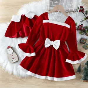 Детский Рождественский костюм Санта-Клауса для косплея, детский наряд на Рождество, комплект из 2 предметов, платье для девочек