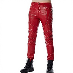 Wholesale Men's Straight Fit Leather Pants Plain Dyed Slight Weight Casual <b>Trousers</b> Waist Logo Fashion Streetwear Pants - Product Image 3