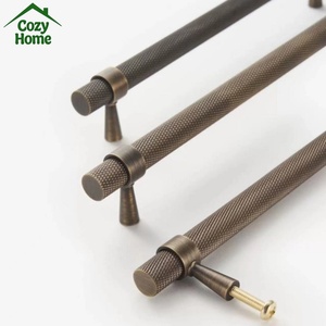 Vintage Mattschwarze Schrankgriffe T-förmige Schubladengriffe Massiver Messing Schranktürgriffe Gebürstete Messing Rändelknöpfe - Product Image 6