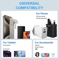 Chargeur de voyage rapide 2 en 1 USB-A Type-C 40W Premium, adaptateur secteur avec prise EU et prise UK, chargeur de téléphone portable