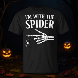 Camiseta I'm With The Spider con diseño de mano de esqueleto de Halloween - Product Image 3