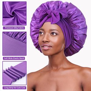 Gorro de dormir de satén personalizado para mujer, talla grande, ajustable, con banda para atar, para cabello rizado y trenzas - Product Image 1