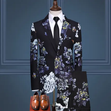 HG 2022 Mens Floral Suits 2 Pieces Blazer Pants Set Formal Wedding Party Business Printing Men's Suit for Men