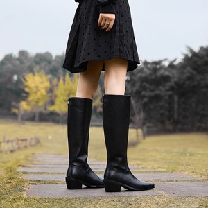 Big Size <b>Round</b> <b>Toe</b> Women's Fashion Knee-High Boots Chunky <b>Heel</b> Black Riding Boots Zip Closure Mesh Lining Winter Summer - Product Image 3