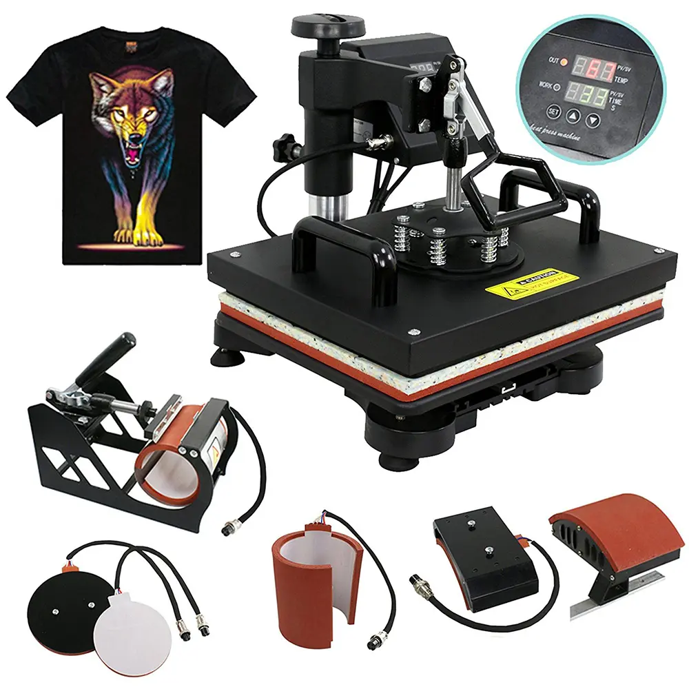 Combo 5 in 1 Multifunktions-Sublimations-Heiß press maschine Digitale Heiß press maschine für Becher-T-Shirt-Hüte