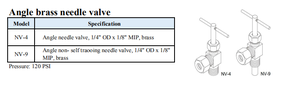 Válvula de Aguja Angular de Latón Serie NV104C-4-2, Tubo de Compresión de 1/4\" x Rosca Macho de 1/8\" - Product Image 4