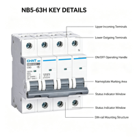 CHINT NB5-63H D20A 1P 2P Courbe D Disjoncteur miniature (MCB) IP20 AC220V/230V 10kA Rail DIN Certifié CE Stock usine