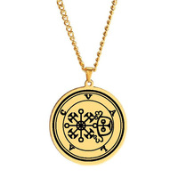 Collier pendentif en acier inoxydable doré avec les sceaux des 72 esprits, la Clé de Salomon la plus petite, Asmoday, Demon Origins, Goetia
