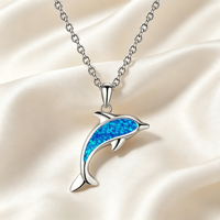 Collier pendentif dauphin en argent sterling tendance minimaliste avec opale bleue, chaînes 925, cadeau