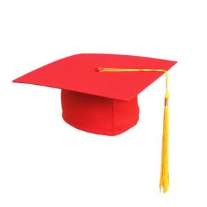 Chapeau de remise de diplôme personnalisé en coton gaufré pour adulte, avec pompon rouge, toque académique à bord incurvé, pour cérémonie 18+ et célébrations, enfants - Product Image 1