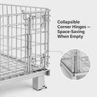 Conteneur en treillis métallique galvanisé pliable, empilable, résistant à la corrosion, recyclable, avec fermeture à loquet pour utilisation en entrepôt