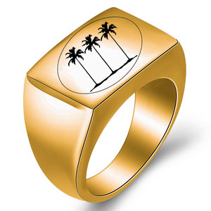 Stainless Steel <b>Ring</b> 13mm Men's Geometric Plant Design Laser Engraved Three Trees Gift Jewelry Black Gold Steel Color - Product Image 3