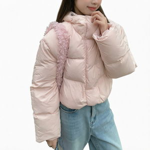Mini doudoune rose pour femme, manteau matelassé à capuche et fermeture éclair, automne-hiver - Product Image 1
