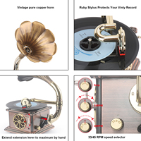 Usine Hot-Sale Retro Classic Gramophone 2 vitesses Vinyl Turntable Tourne-disque avec haut-parleur en cuivre Multiple Vinyl Classic Style