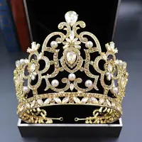 Роскошная большая Тиара для взрослых для конкурса красоты Золотая Шампанская синяя зеленая КАПЛЕВИДНАЯ белая корона со стразами для вечеринки королевы