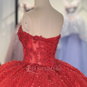 Robes de Quinceañera de luxe rouges, robes de bal brillantes en dentelle pour fête d'anniversaire, Vestidos De 15 Anos, corsets grande taille, robes de soirée Dy1354 - Product Image 5