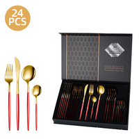 Ensemble de couteaux, fourchettes et cuillères Dinyong OEM/ODM pour hôtel, restaurant occidental, Portugal, acier inoxydable, 24 pièces, polissage miroir, couverts portables, cadeau