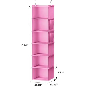 Organiseur de placard suspendu à 6 étagères en tissu rose clair pour utilisation derrière une porte ou au mur - Product Image 3