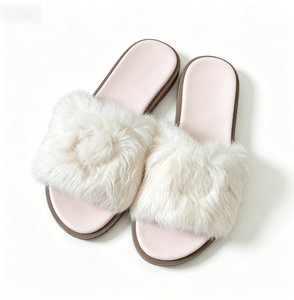 Lounge Women Coffee Brown Shearling Faux Fur <b>Slippers</b> Twisted Band Flexible Sole Office Use Mixed Sizes Best Seller Working Ladi - Product Image 4