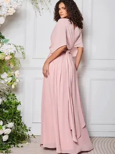 Demi Wrap manches plissées une ligne robes en mousseline de soie <span class=keywords><strong>rose</strong></span> pour <span class=keywords><strong>demoiselle</strong></span> <span class=keywords><strong>d</strong></span>'<span class=keywords><strong>honneur</strong></span> personnalisé grande taille robes de <span class=keywords><strong>demoiselle</strong></span> <span class=keywords><strong>d</strong></span>'<span class=keywords><strong>honneur</strong></span> de créateur de mode - Product Image 2
