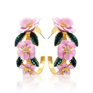 Creative Design Hot sale jewelry earring Flowers Colors Small Charm Alloy studs Earring For Women