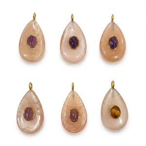 Colgante de Gema en Forma de Lágrima Color Durazno Tendencia 2026, con Piedra Lunar Durazno y Bisel Chapado en Oro, Hecho a Mano, Unisex, para Boda de Mujer - Product Image 1