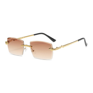 2024 Chic sans monture Rectangle lunettes de soleil mode Vintage dégradé coupe <span class=keywords><strong>lentille</strong></span> nuances lunettes à la mode <span class=keywords><strong>serpent</strong></span> forme jambes lunettes de soleil - Product Image 6