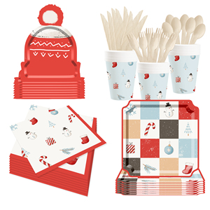 Juego de Vajilla Desechable DAMAI con Diseño Navideño de Santa Claus, Platos, Vasos y Servilletas de Papel para Decoración Navideña y Fiestas - Product Image 4