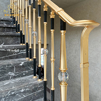 Escaliers en balustrade de cristal modernes, finition bronze noir et or, laiton durable, montage au sol, installation facile, appartement, balcon, hôtel
